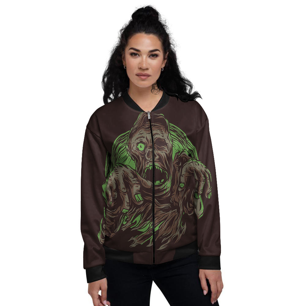 Zombie Walking Green Print Women's Bomber Jacket-grizzshop