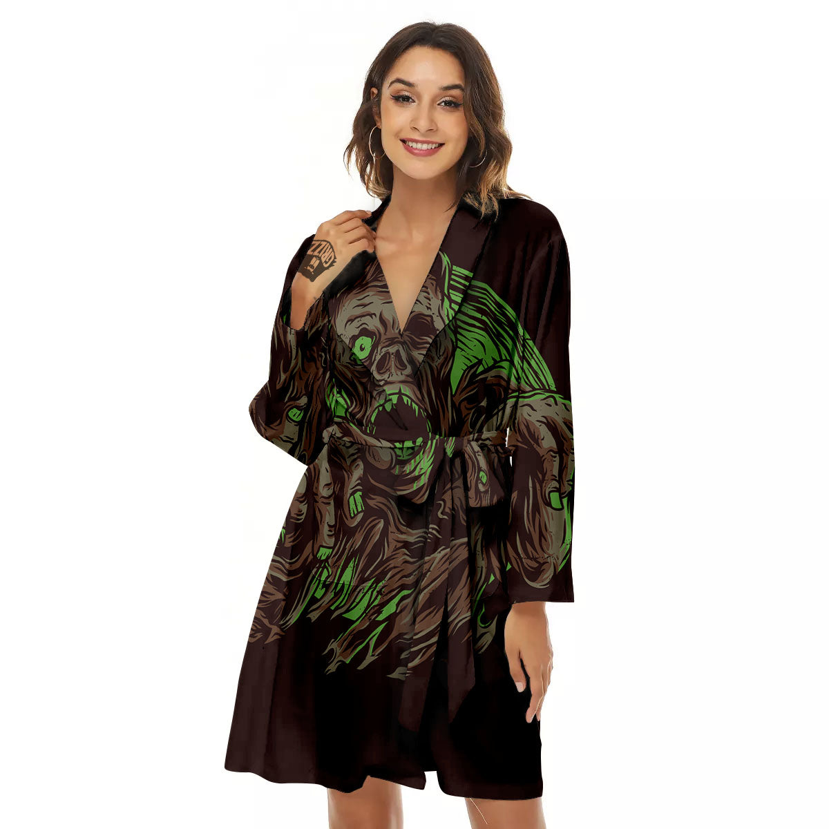 Zombie Walking Green Print Women's Robe-grizzshop