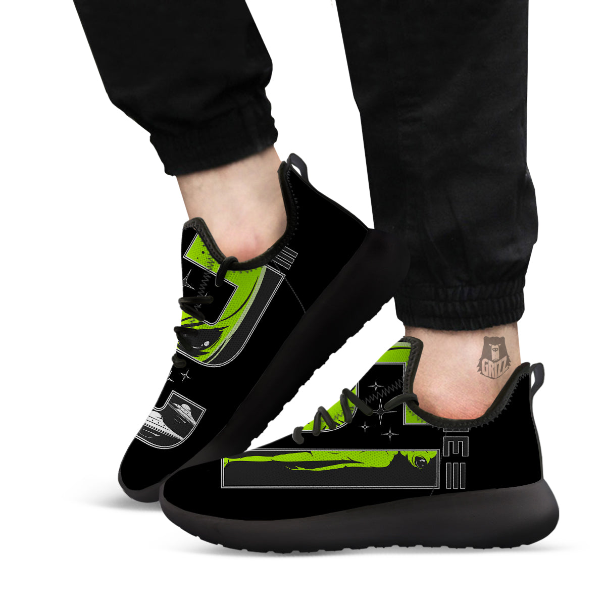 Zone 51 Alien And UFO Print Black Athletic Shoes-grizzshop