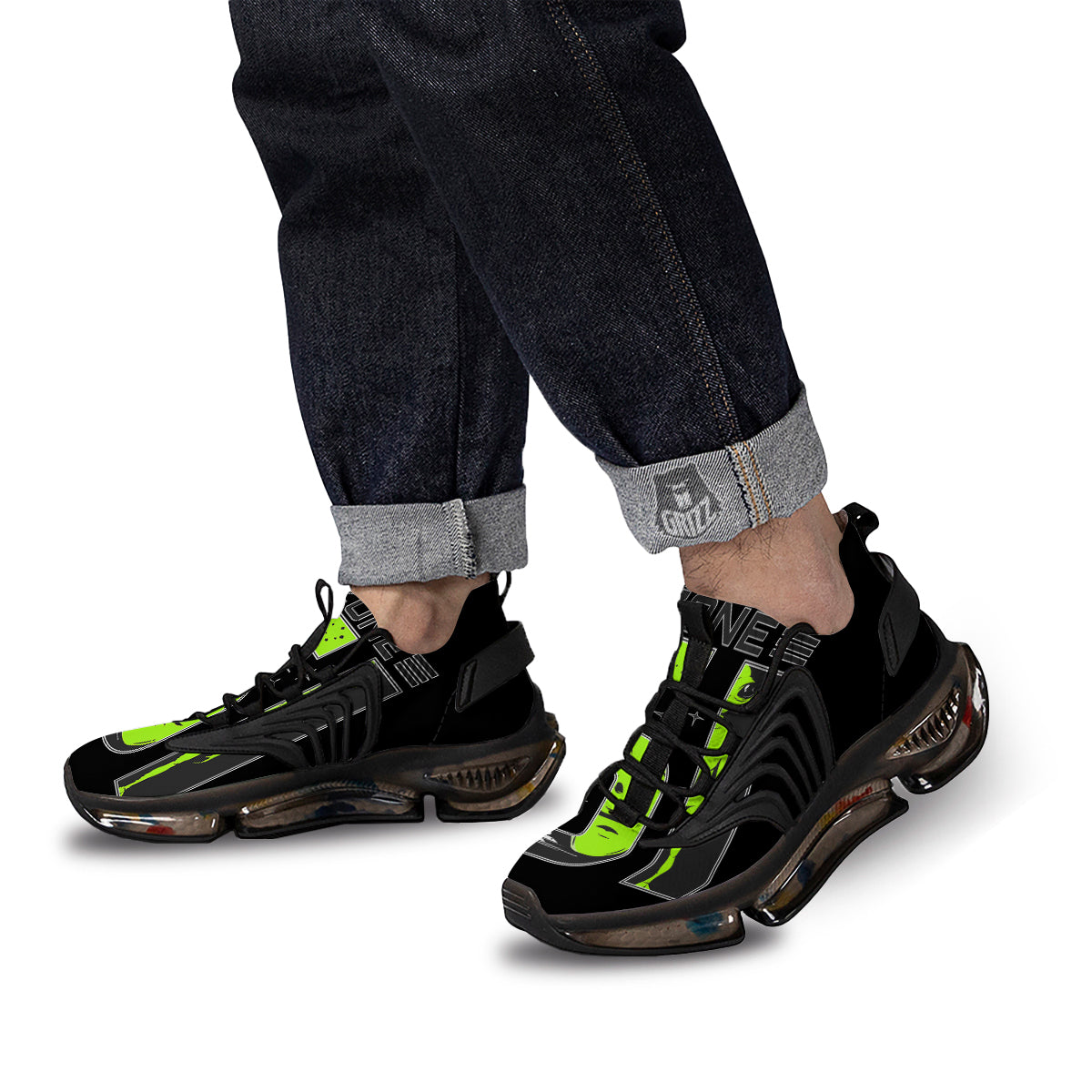 Zone 51 Alien And UFO Print Black Gym Shoes-grizzshop