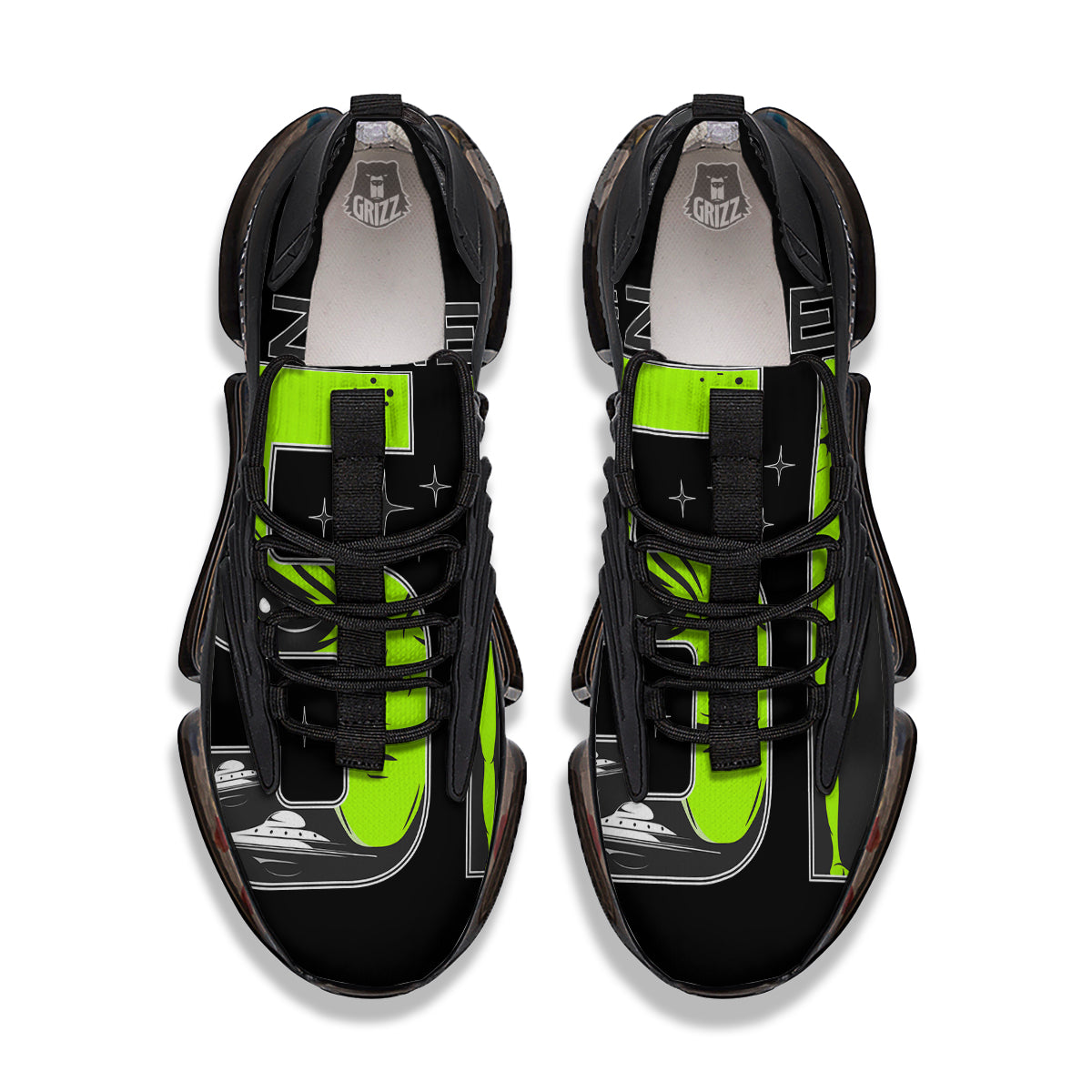 Zone 51 Alien And UFO Print Black Gym Shoes-grizzshop