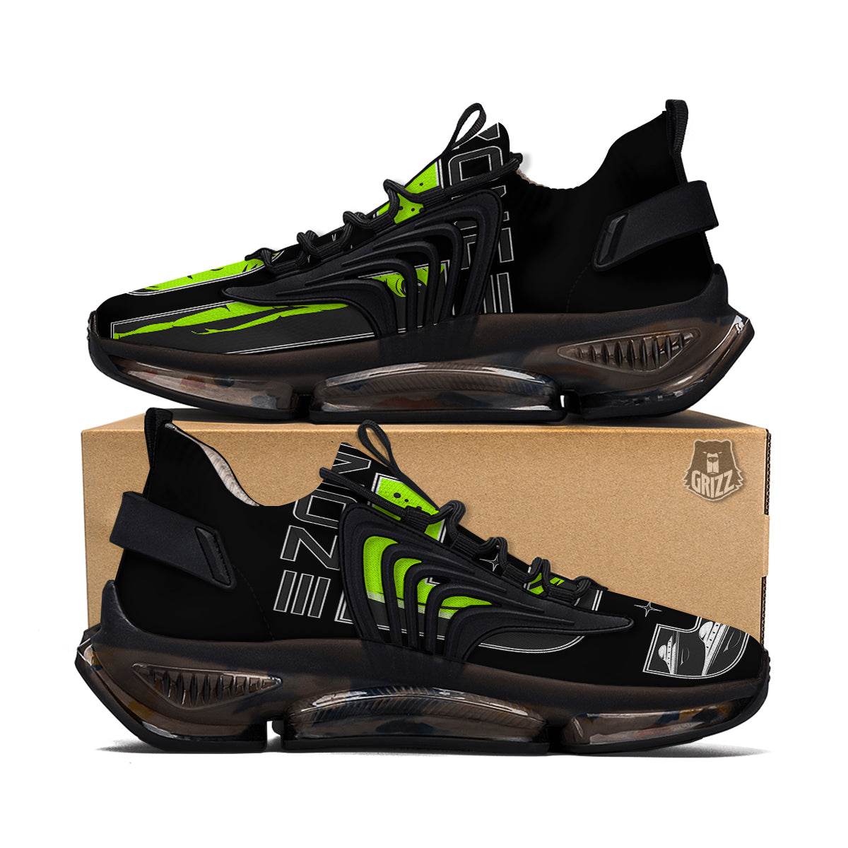 Zone 51 Alien And UFO Print Black Gym Shoes-grizzshop