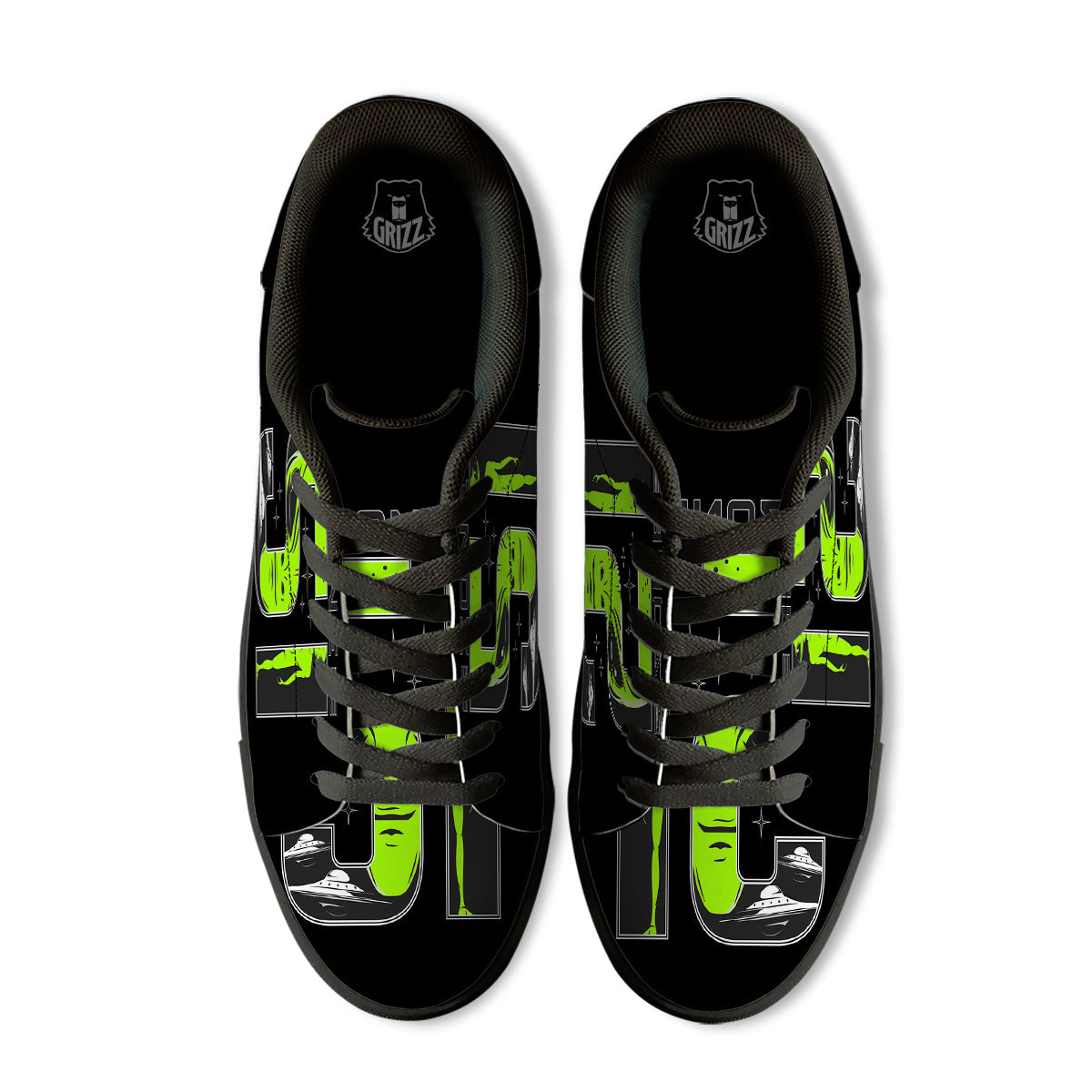 Zone 51 Alien And UFO Print Black Low Top Sneakers-grizzshop