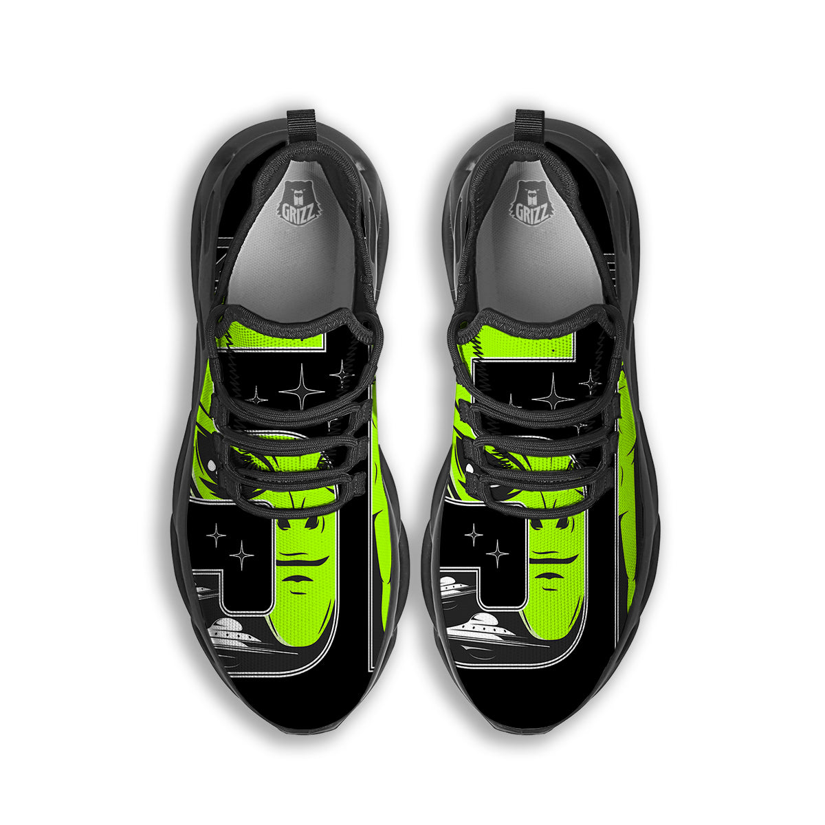 Zone 51 Alien And UFO Print Black Running Shoes-grizzshop