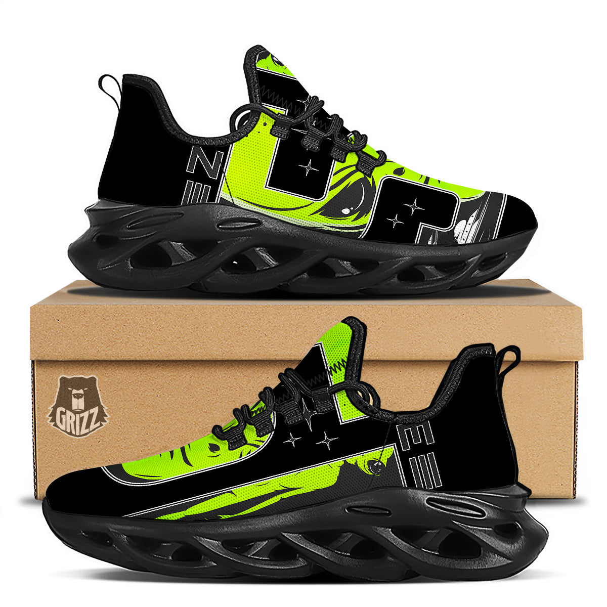 Zone 51 Alien And UFO Print Black Running Shoes-grizzshop