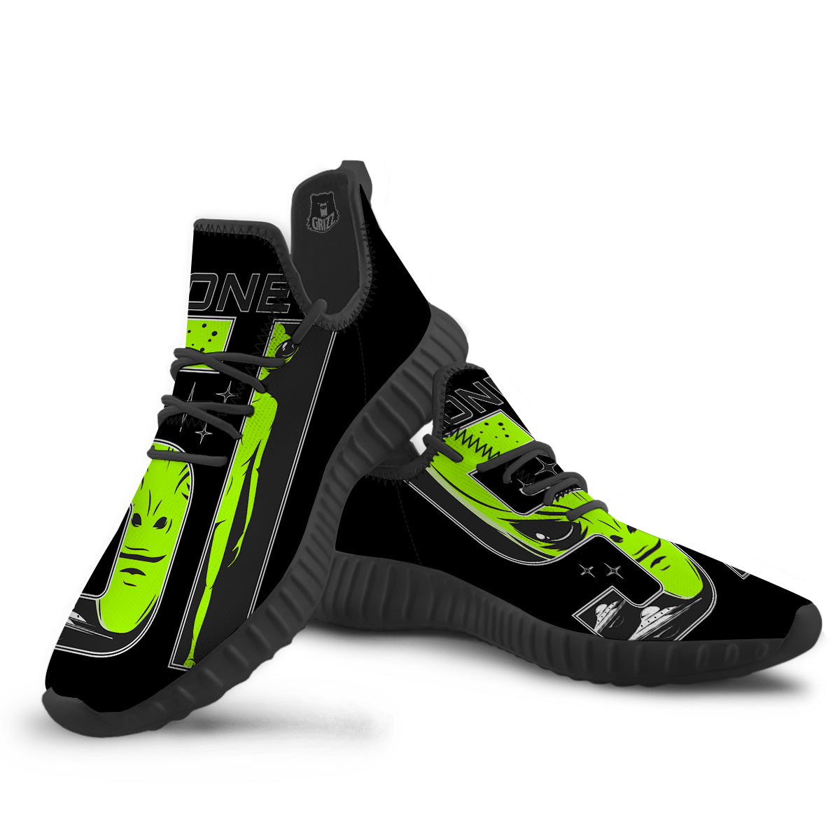 Zone 51 Alien And UFO Print Black Walking Shoes-grizzshop
