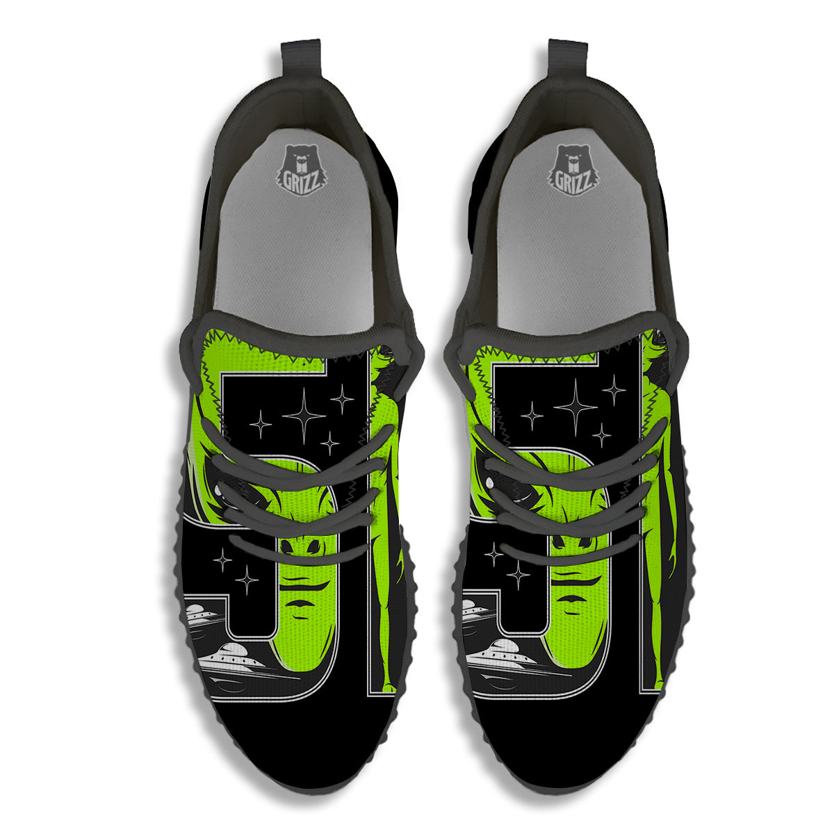 Zone 51 Alien And UFO Print Black Walking Shoes-grizzshop