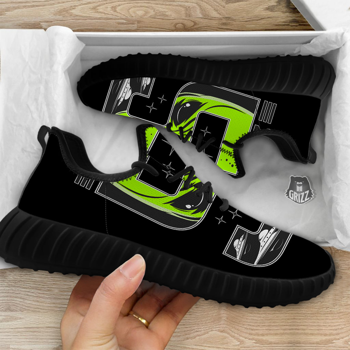 Zone 51 Alien And UFO Print Black Walking Shoes-grizzshop