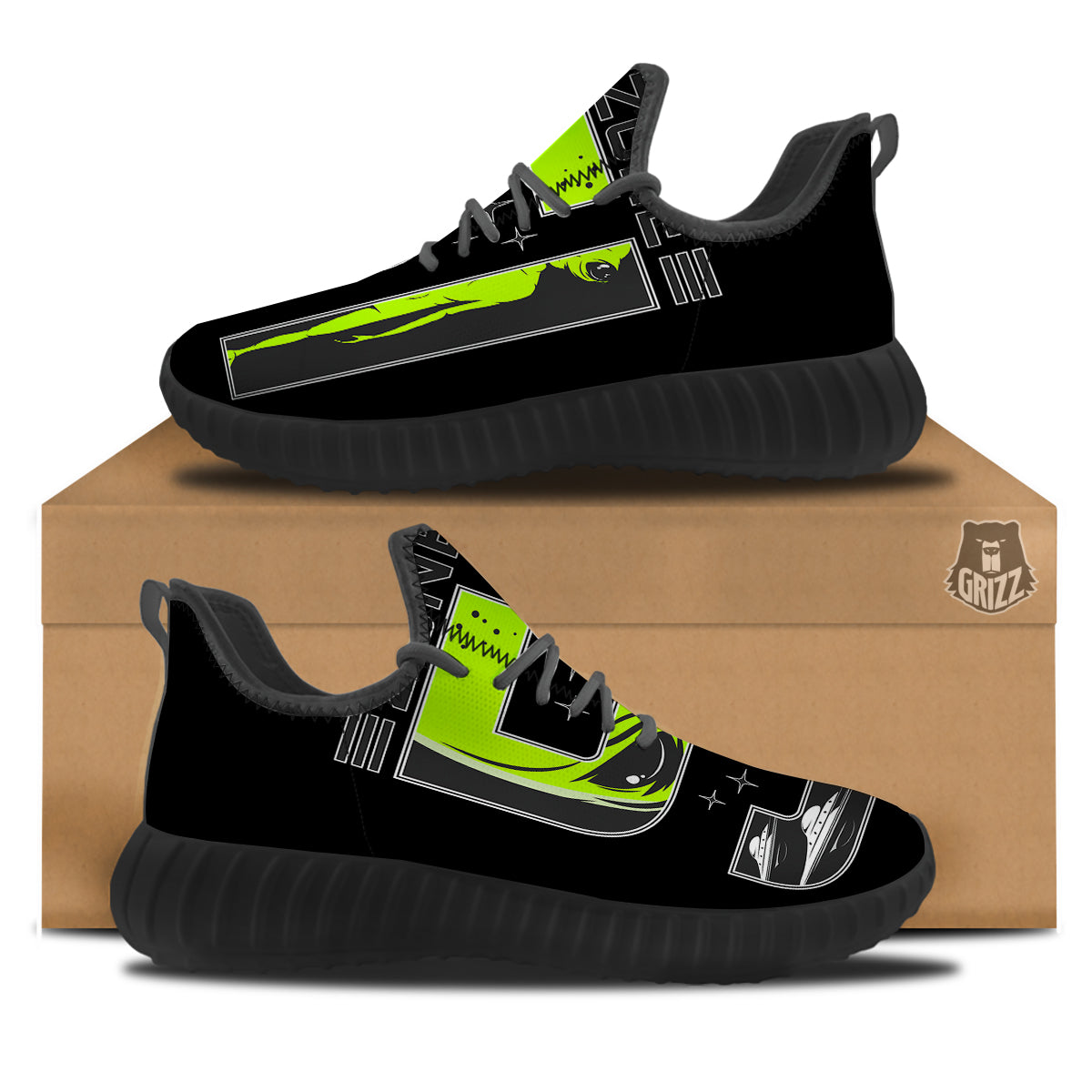 Zone 51 Alien And UFO Print Black Walking Shoes-grizzshop