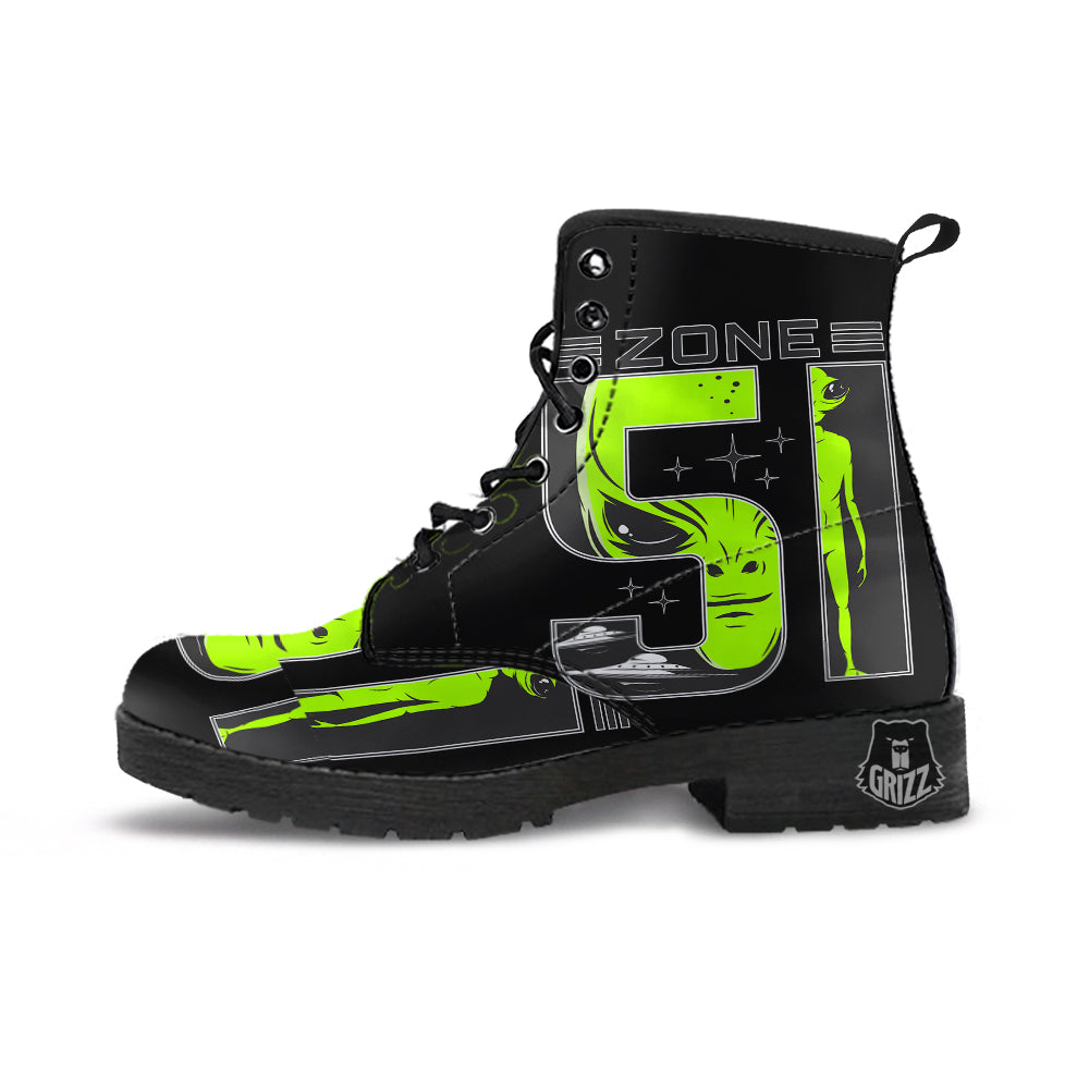 Zone 51 Alien And UFO Print Leather Boots-grizzshop