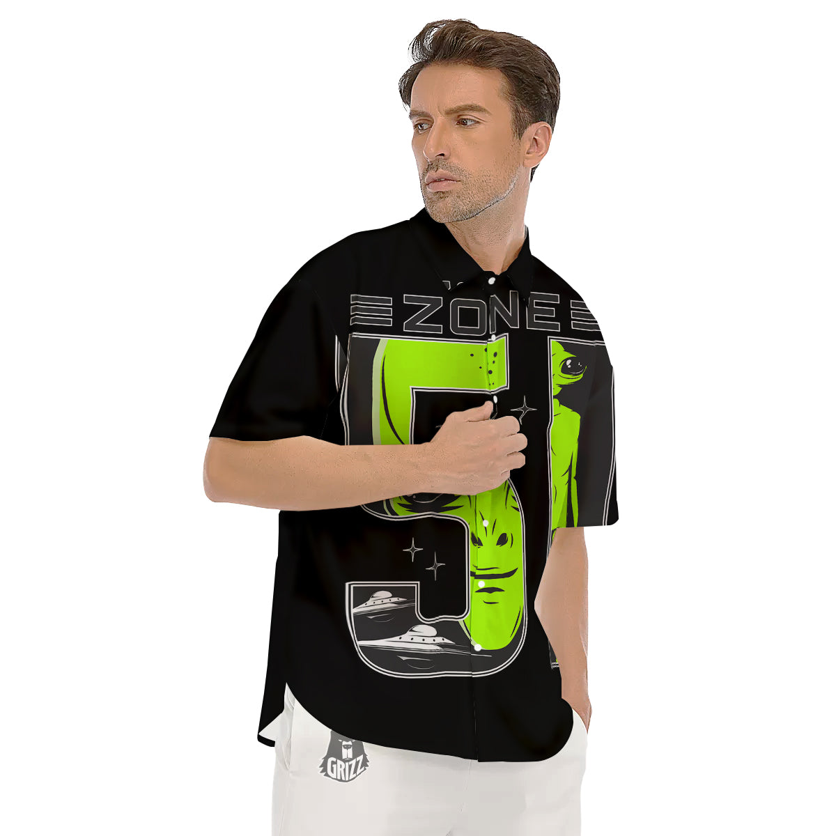 Zone 51 Alien And UFO Print Men's Short Sleeve Shirts-grizzshop