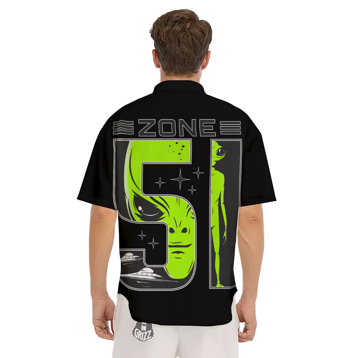 Zone 51 Alien And UFO Print Men's Short Sleeve Shirts-grizzshop