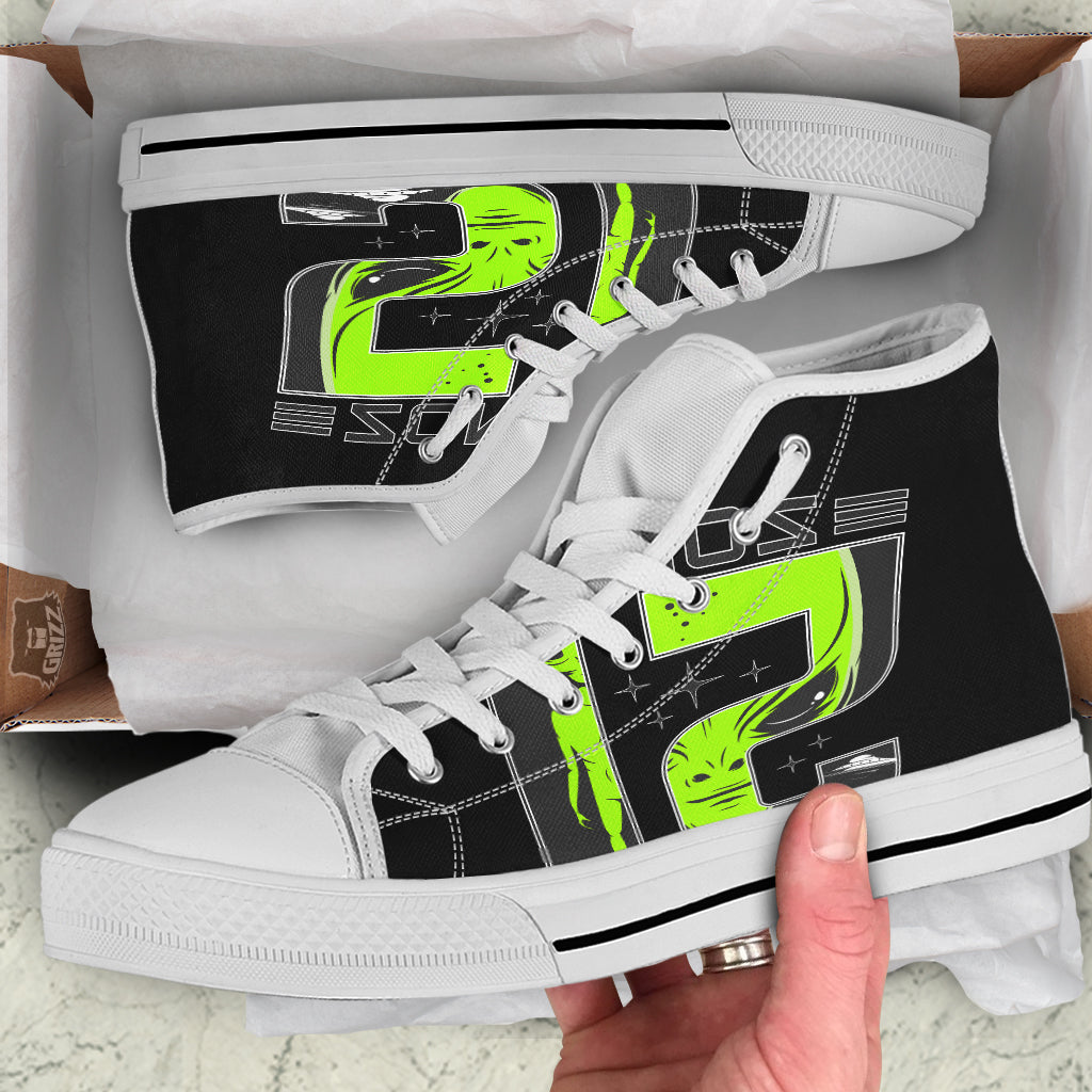 Zone 51 Alien And UFO Print White High Top Shoes-grizzshop