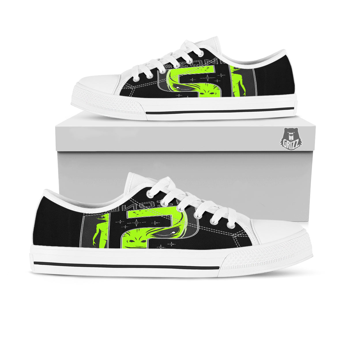 Zone 51 Alien And UFO Print White Low Top Shoes-grizzshop