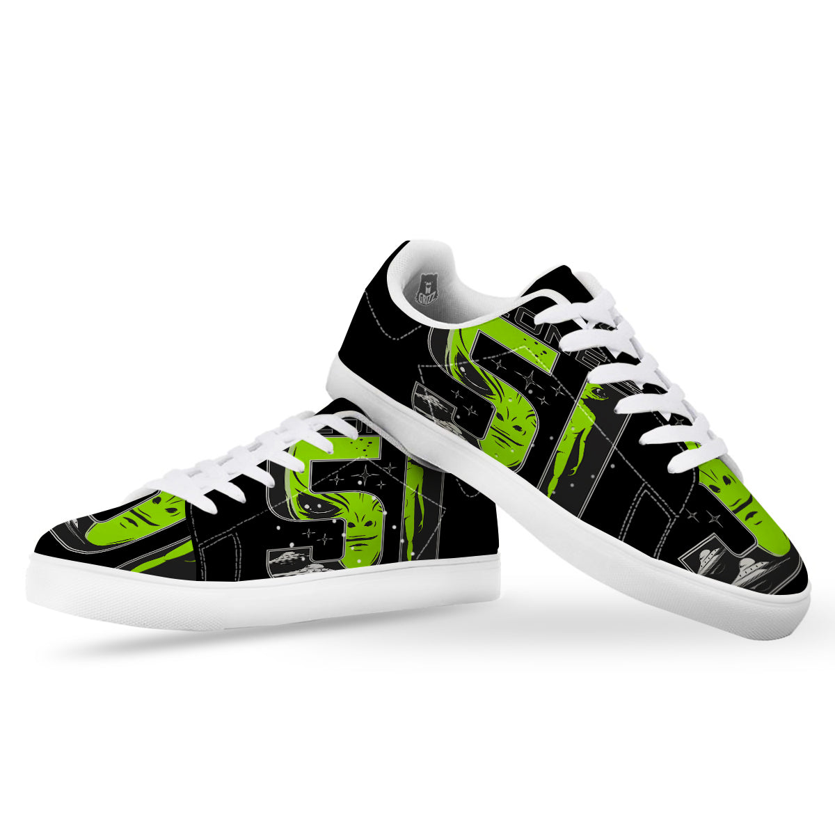 Zone 51 Alien And UFO Print White Low Top Sneakers-grizzshop