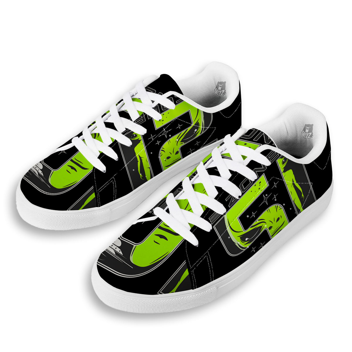 Zone 51 Alien And UFO Print White Low Top Sneakers-grizzshop