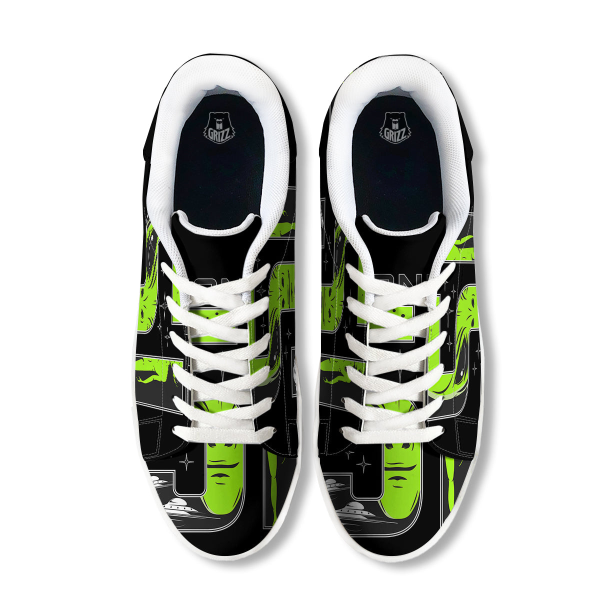 Zone 51 Alien And UFO Print White Low Top Sneakers-grizzshop