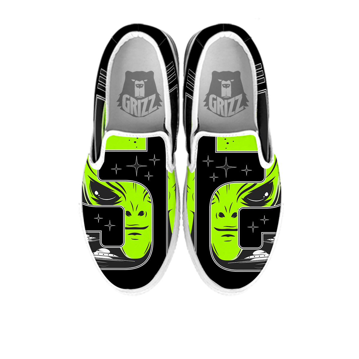 Zone 51 Alien And UFO Print White Slip On Shoes-grizzshop