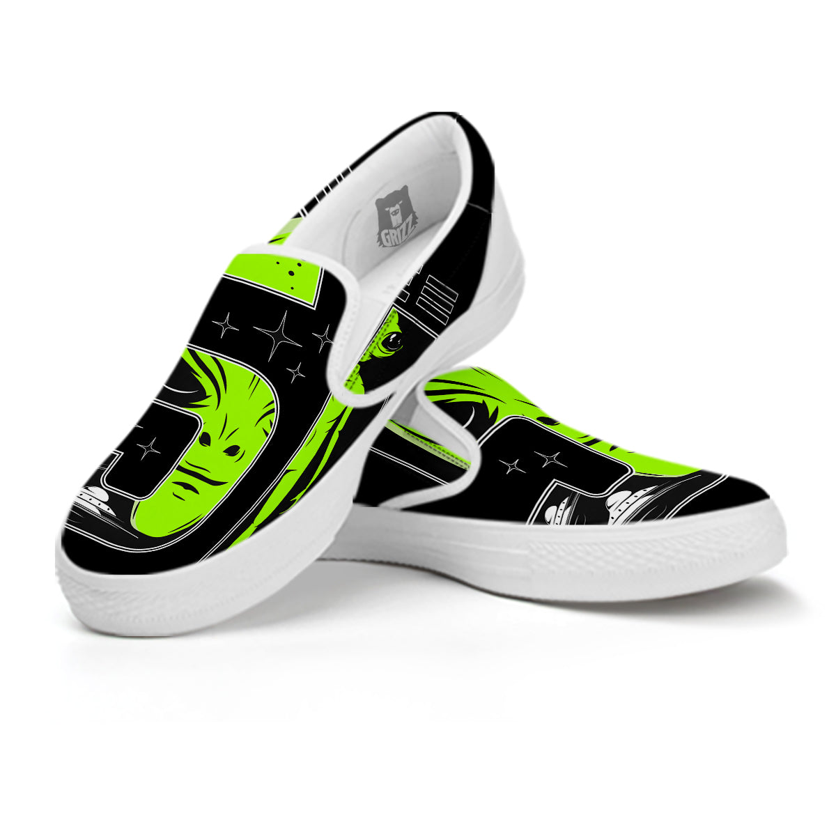 Zone 51 Alien And UFO Print White Slip On Shoes-grizzshop