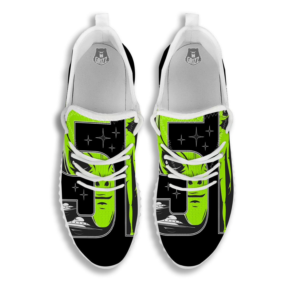 Zone 51 Alien And UFO Print White Walking Shoes-grizzshop