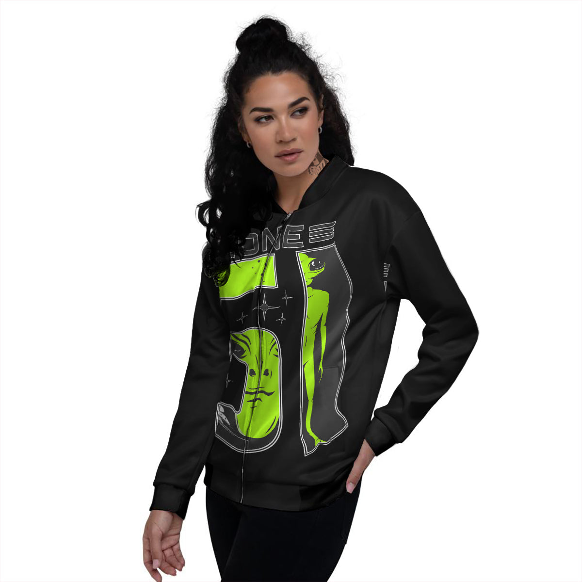 Zone 51 Alien And UFO Print Women's Bomber Jacket-grizzshop