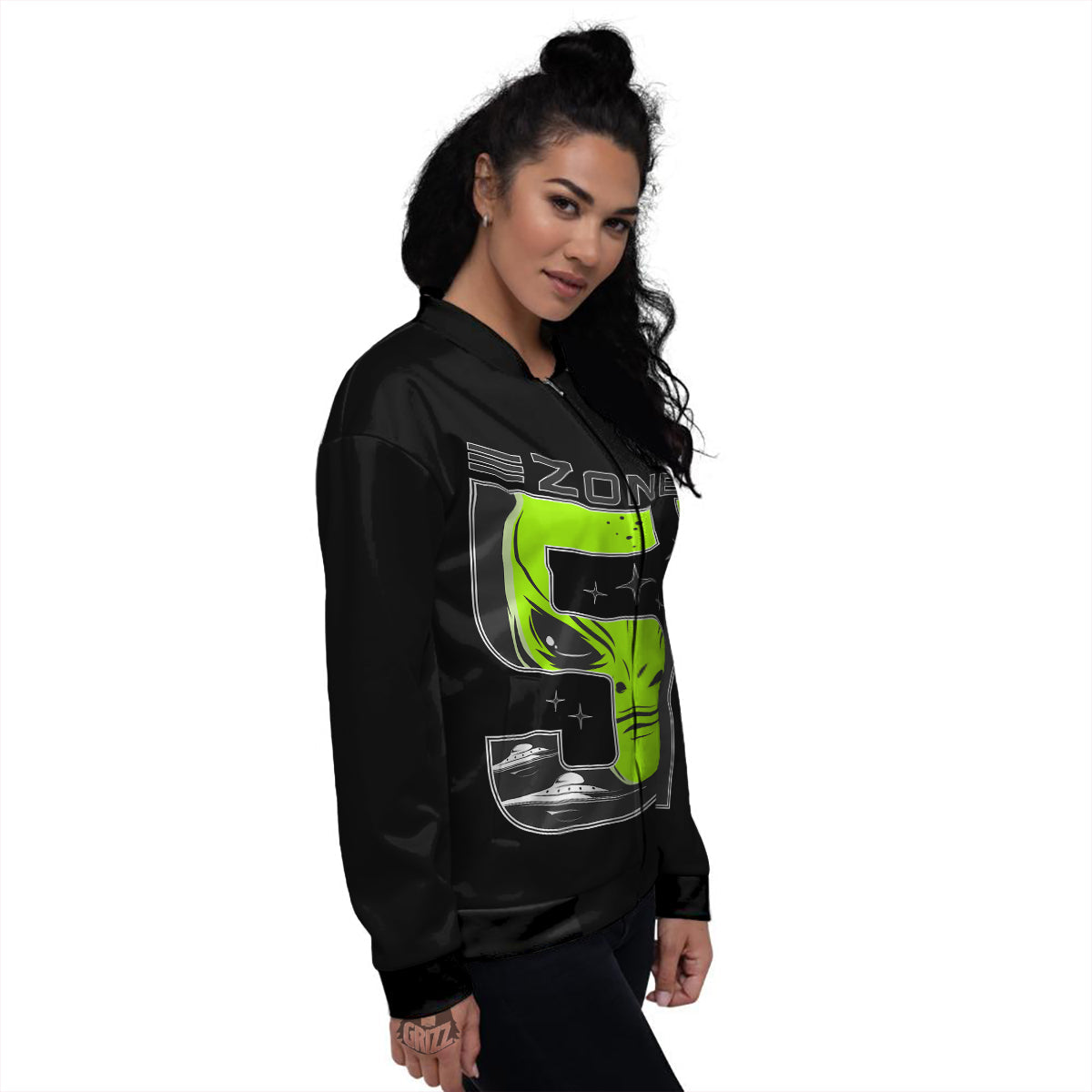 Zone 51 Alien And UFO Print Women's Bomber Jacket-grizzshop