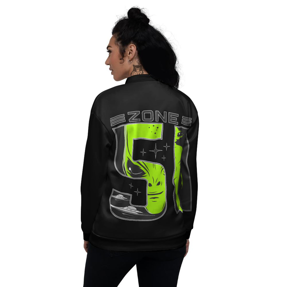 Zone 51 Alien And UFO Print Women's Bomber Jacket-grizzshop