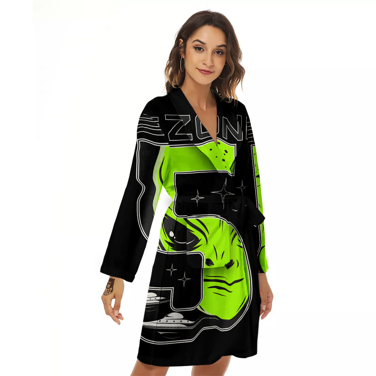 Zone 51 Alien And UFO Print Women's Robe-grizzshop