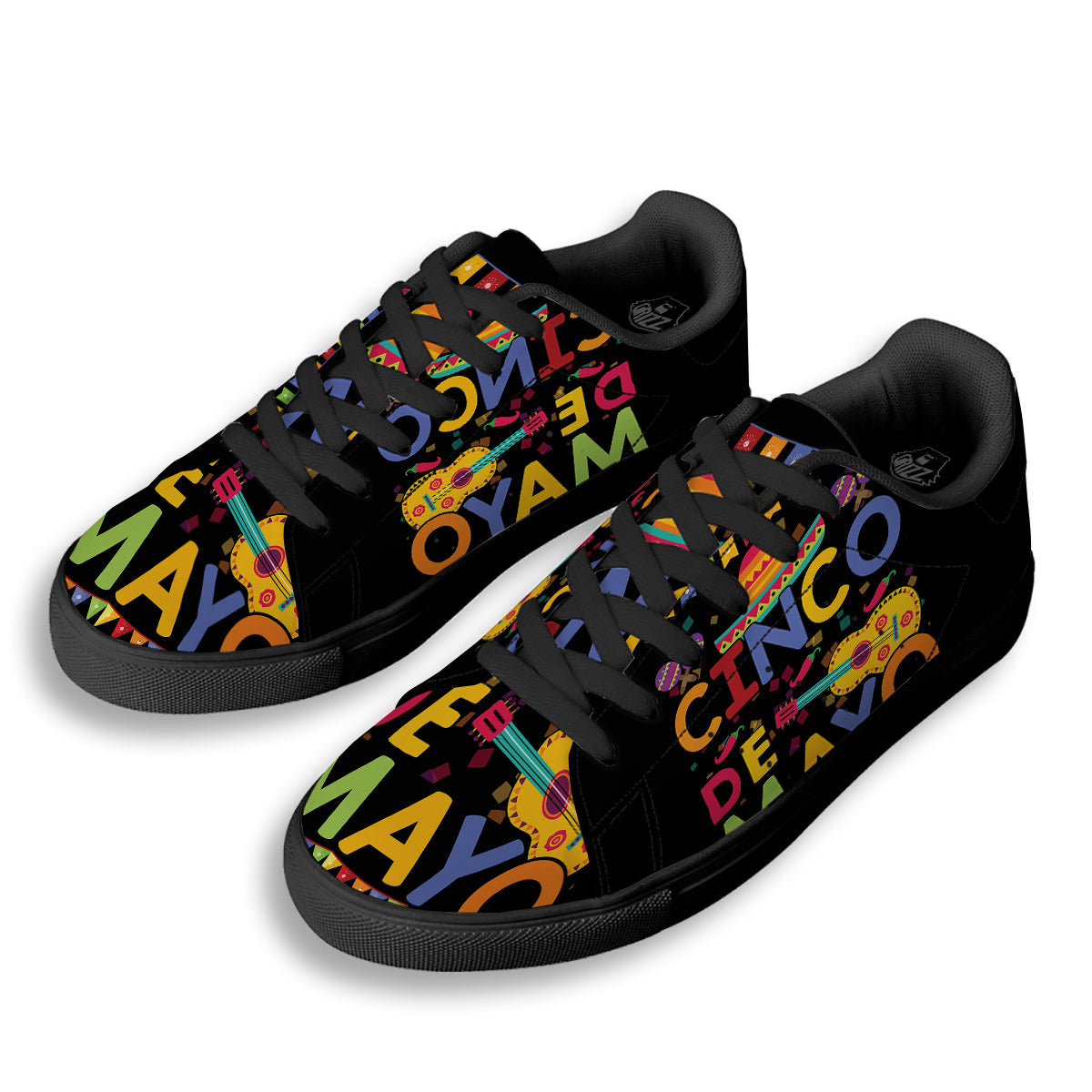 de Mayo Colorful Cinco Print Black Low Top Sneakers-grizzshop