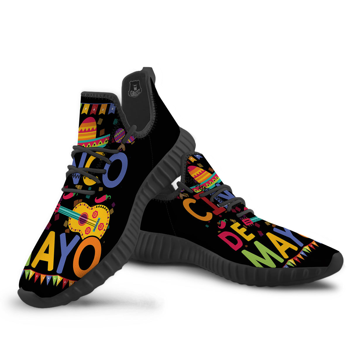 de Mayo Colorful Cinco Print Black Walking Shoes-grizzshop