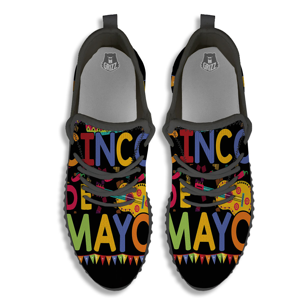 de Mayo Colorful Cinco Print Black Walking Shoes-grizzshop