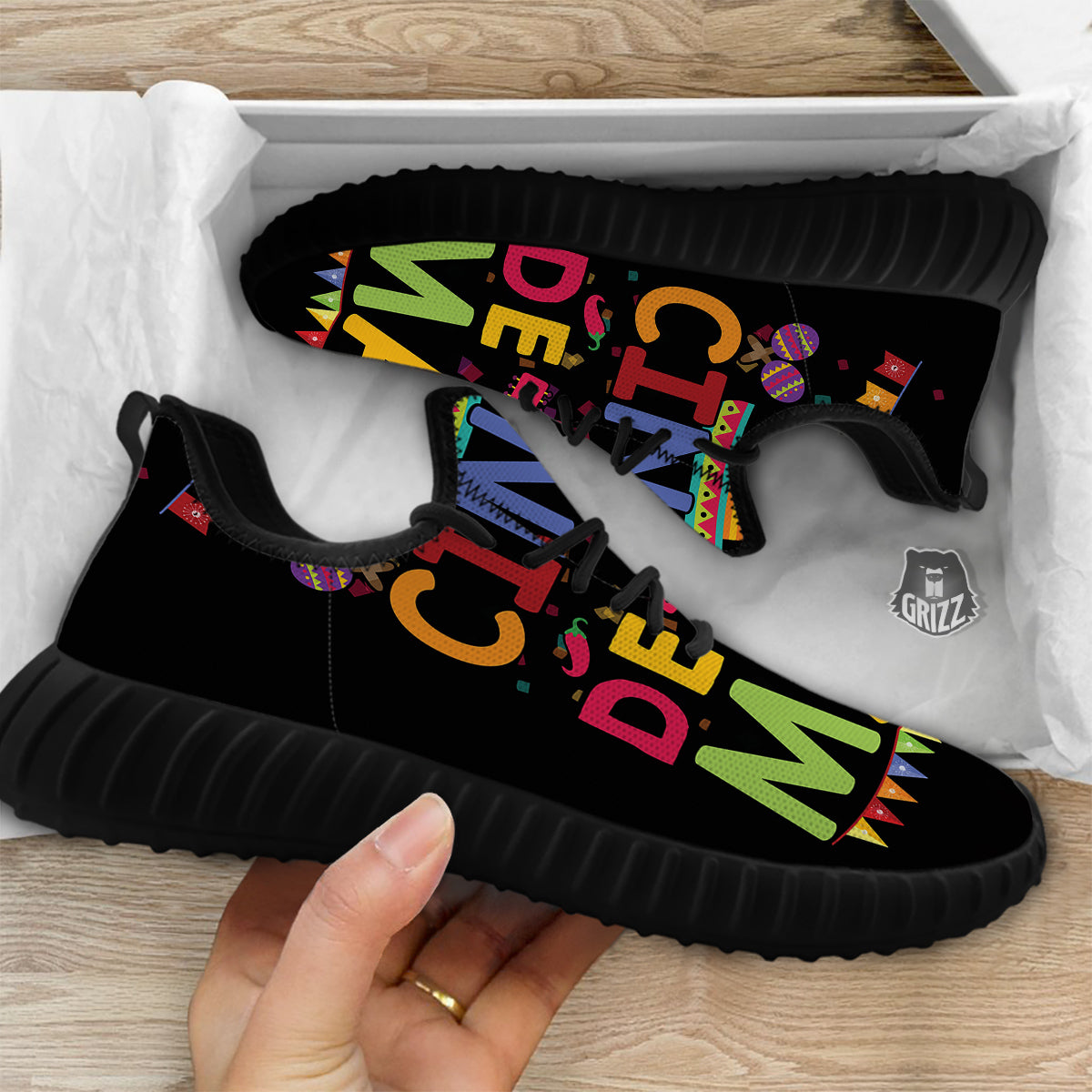 de Mayo Colorful Cinco Print Black Walking Shoes-grizzshop