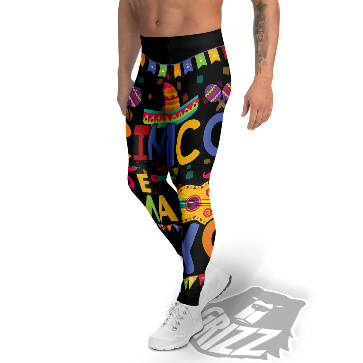 de Mayo Colorful Cinco Print Men's Leggings-grizzshop