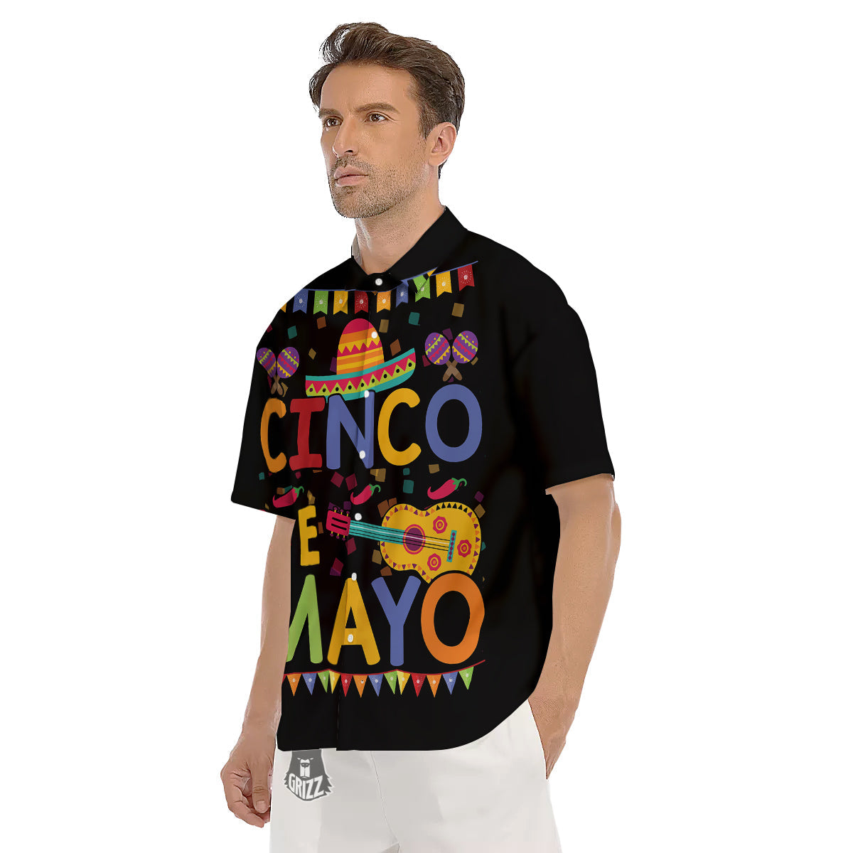 de Mayo Colorful Cinco Print Men's Short Sleeve Shirts-grizzshop