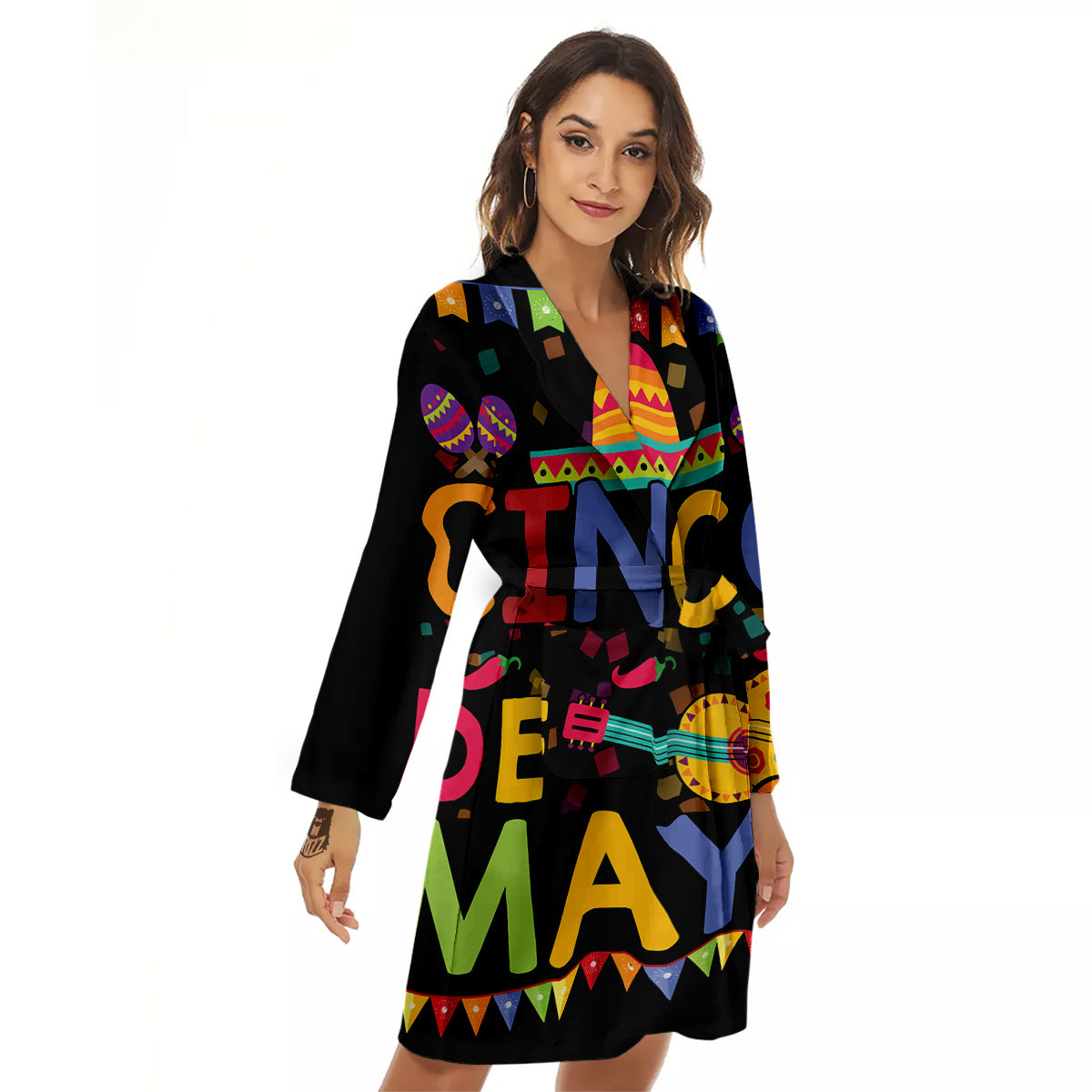 de Mayo Colorful Cinco Print Women's Robe-grizzshop