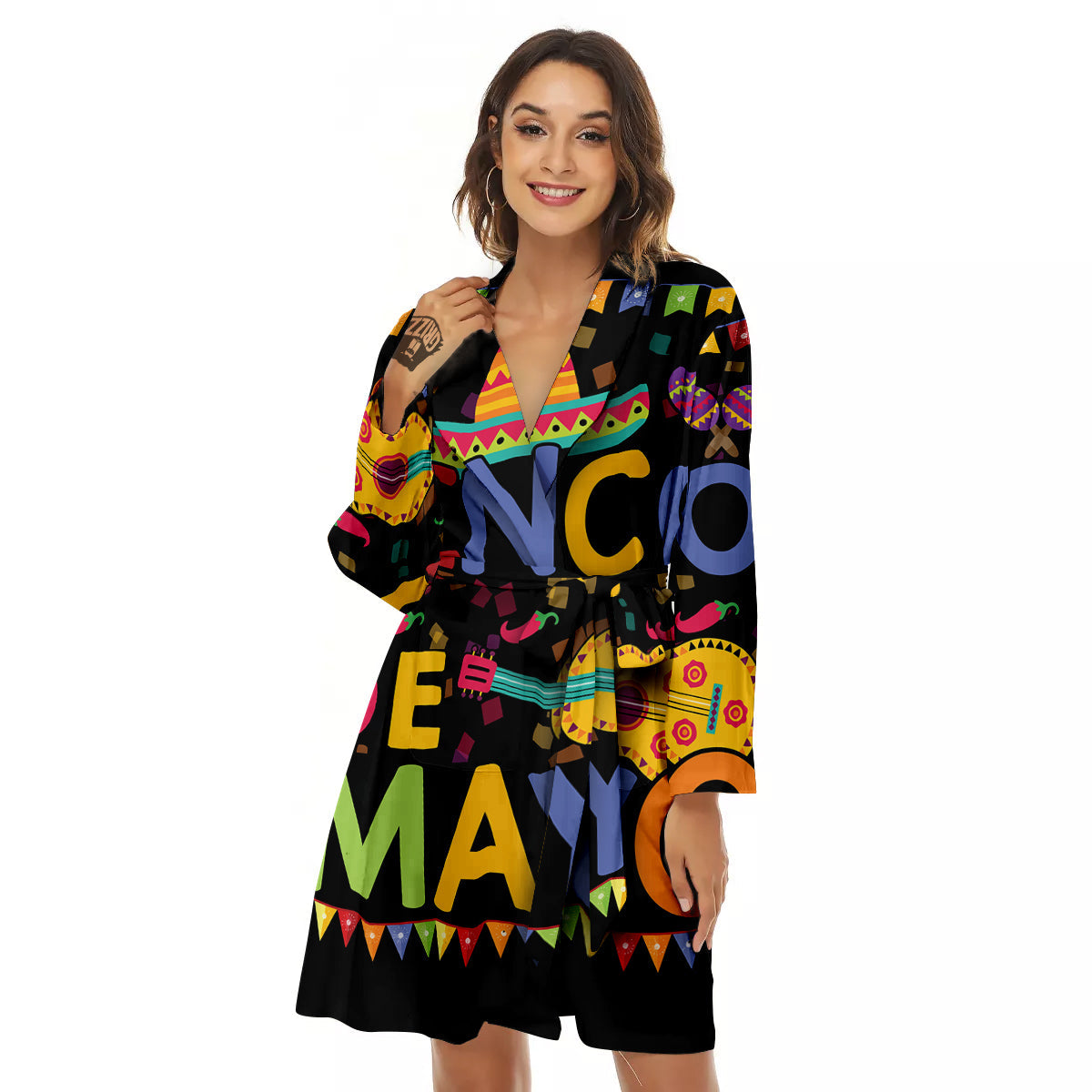 de Mayo Colorful Cinco Print Women's Robe-grizzshop